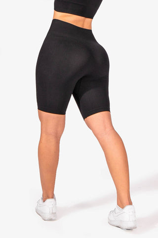 High-Waisted Ribbed Biker Shorts - Black Women's shorts Jed North 