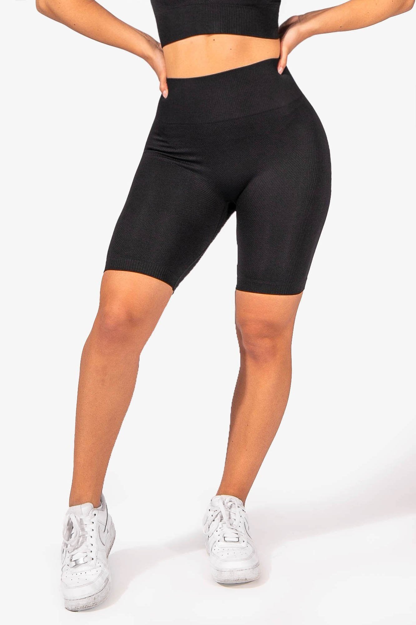 High-Waisted Ribbed Biker Shorts - Black Women's shorts Jed North 