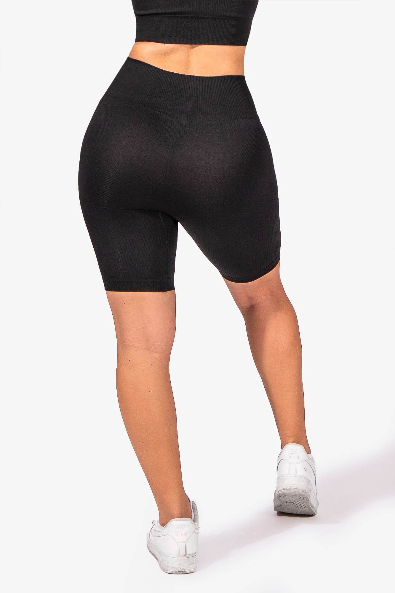 High-Waisted Ribbed Biker Shorts - Black Women's shorts Jed North 