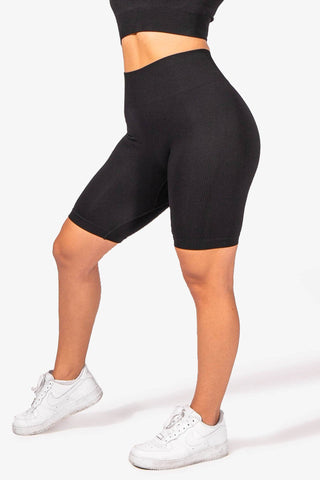 High-Waisted Ribbed Biker Shorts - Black Women's shorts Jed North 