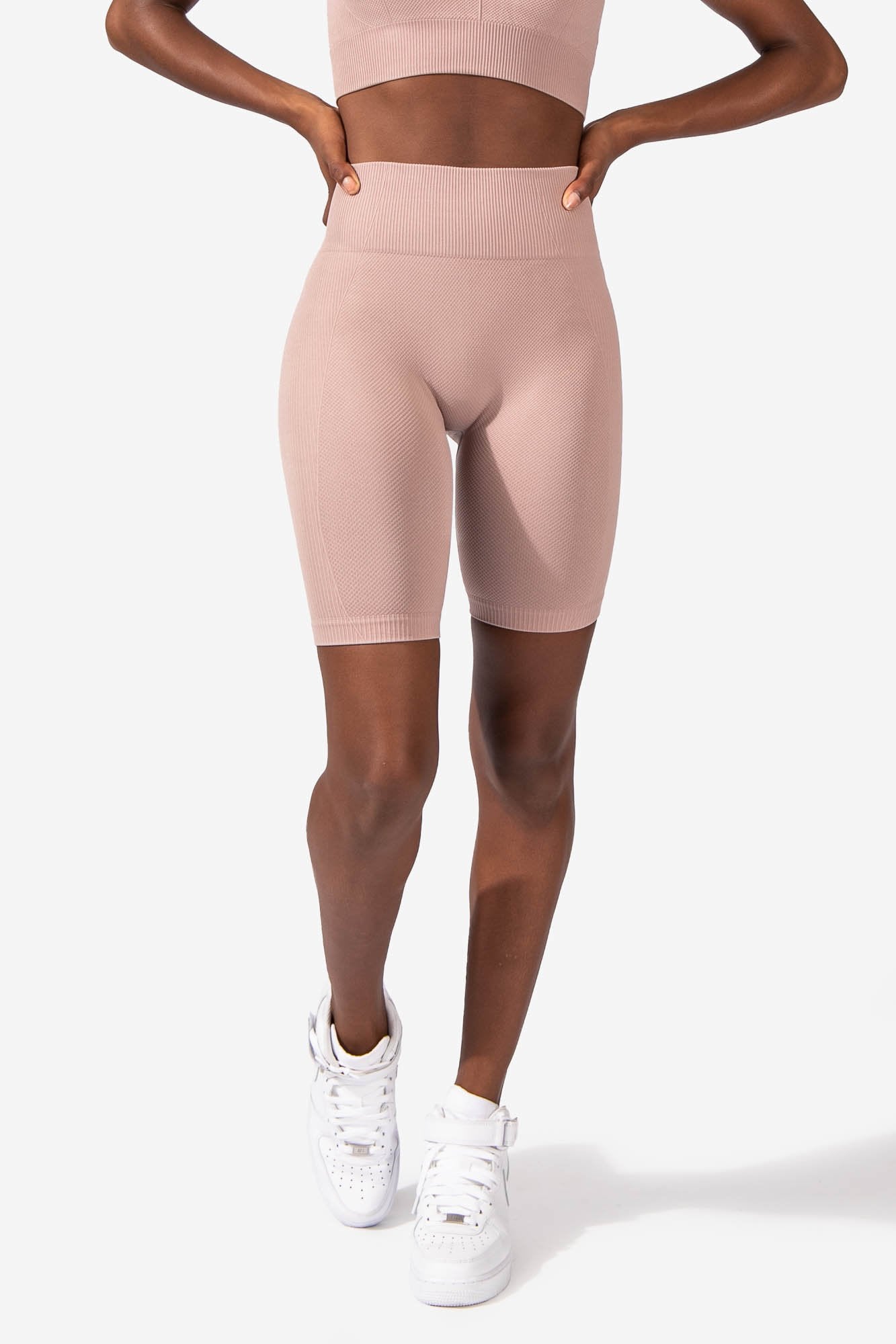 High-Waisted Ribbed Biker Shorts - Nude Pink Women's shorts Jed North 
