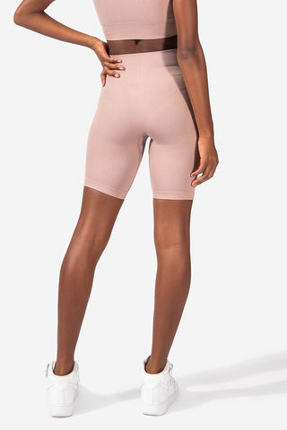 High-Waisted Ribbed Biker Shorts - Nude Pink Women's shorts Jed North 
