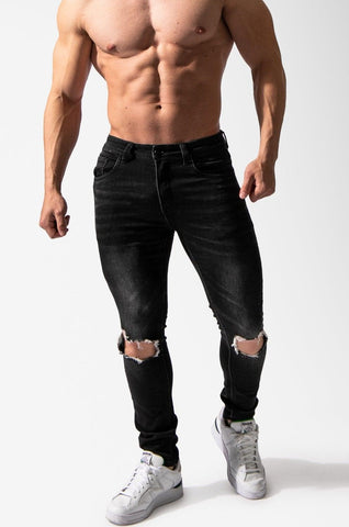 Men's Premium Fitted Stretchy Jeans - Knee Ripped Black – Jed North