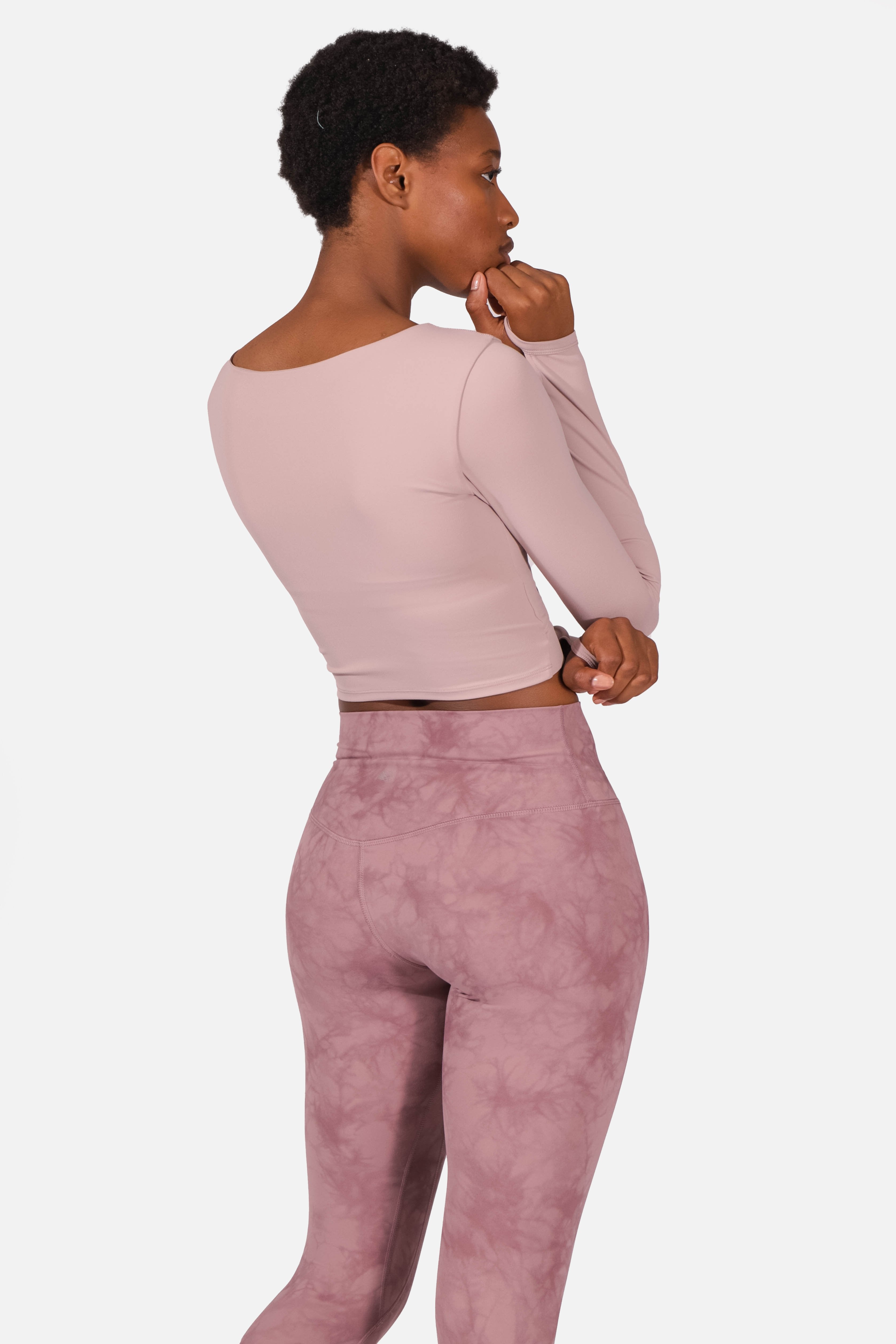 Keyhole Cutout Long Sleeve Padded Crop Top - Pink Women's Long Sleeve Tees Jed North 