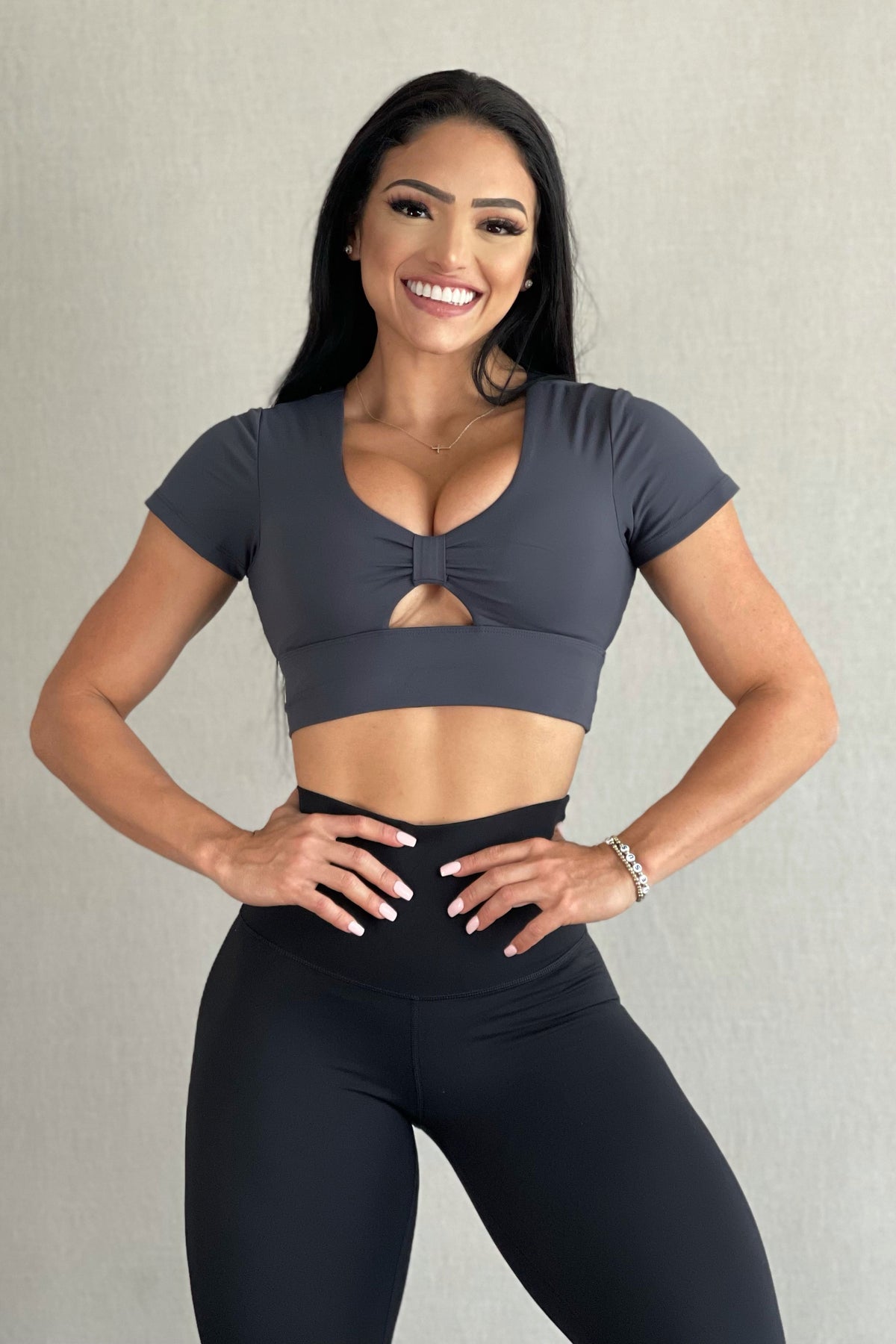 Keyhole Cutout Padded Crop Top - Black Women's Tank Top Jed North 