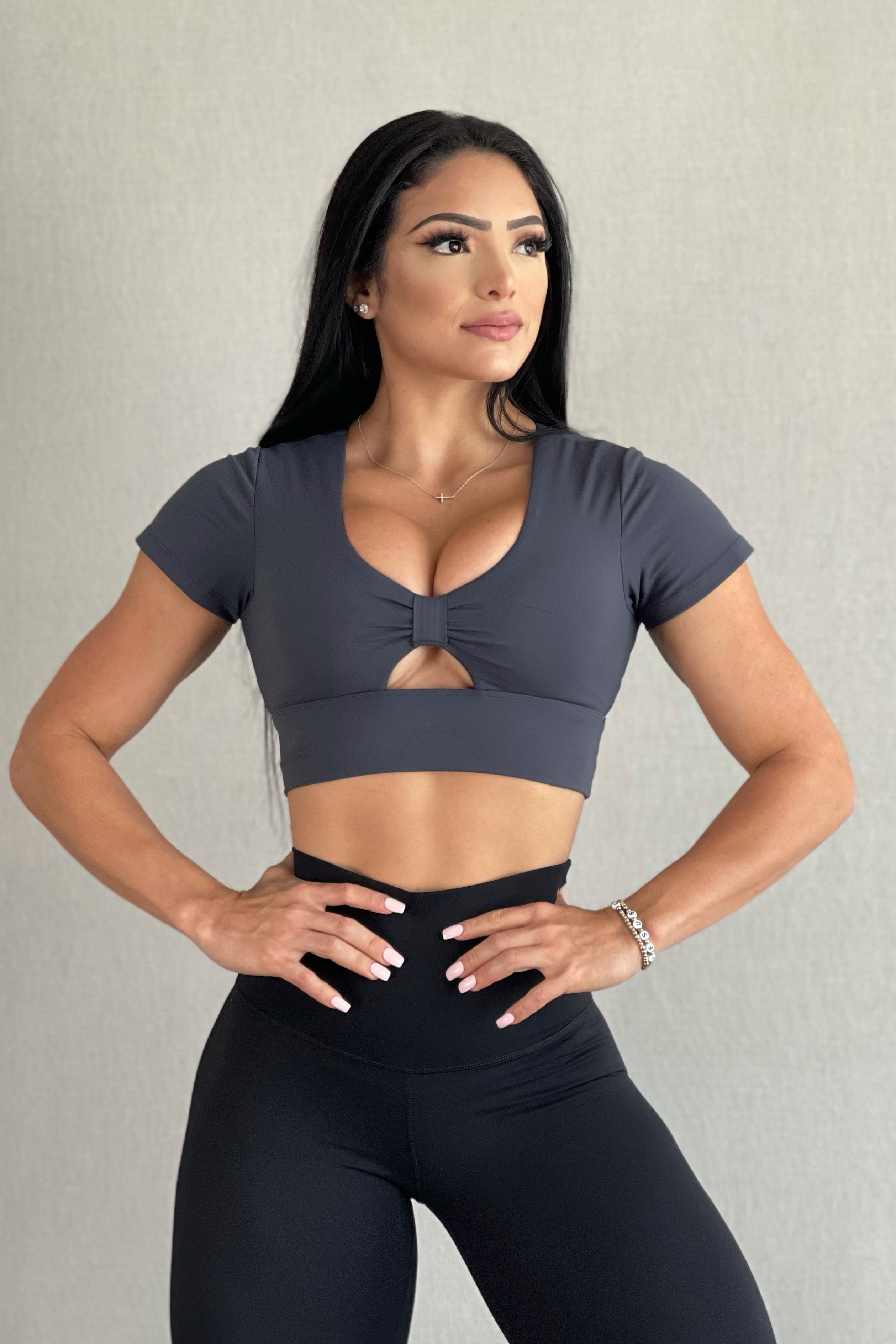 Keyhole Cutout Padded Crop Top - Black Women's Tank Top Jed North 
