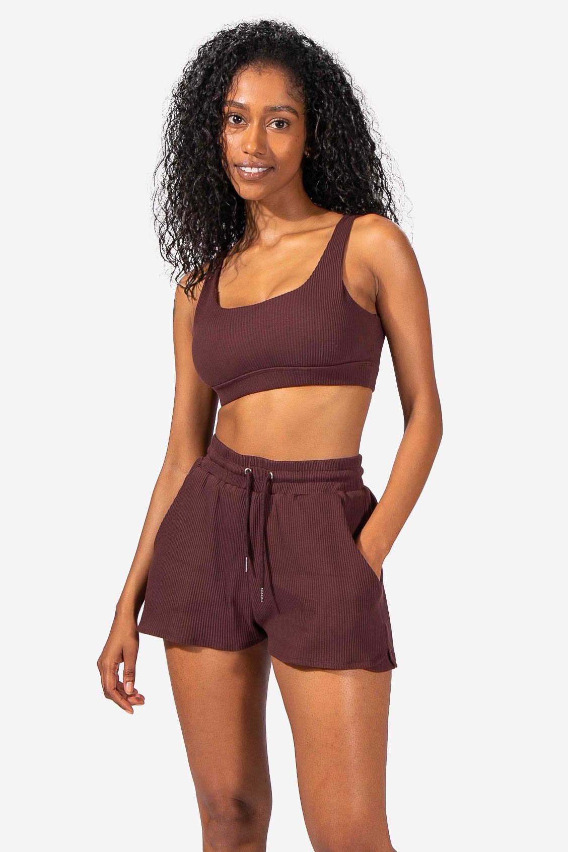 Light Support Ribbed Sports Bra - Brown Sports Bra Jed North 