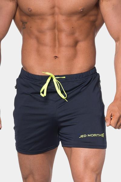 Men's Bodybuilding Running Shorts w Zipper Pockets - Navy Blue Men Shorts Jed North 