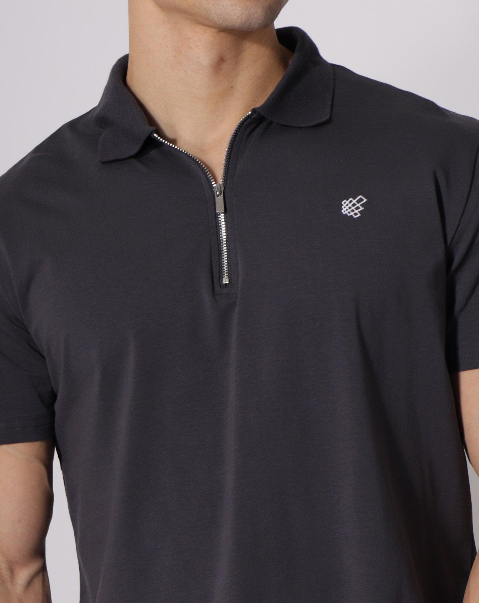 Men's Fitted Zipper Polo Shirt - Dark Gray T-Shirts Jed North 