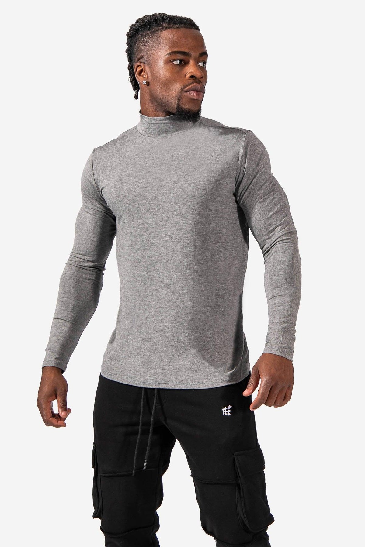 Mock Neck Long Sleeve Tee - Gray T-Shirts Jed North 