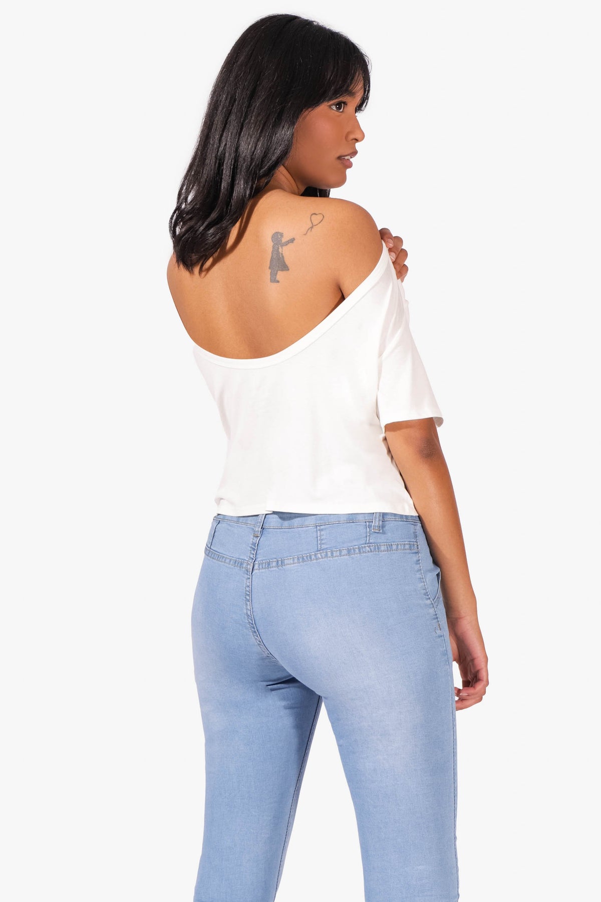 Over-The-Shoulder Wide Crew Neck Top - White Women's Crop Top Jed North 