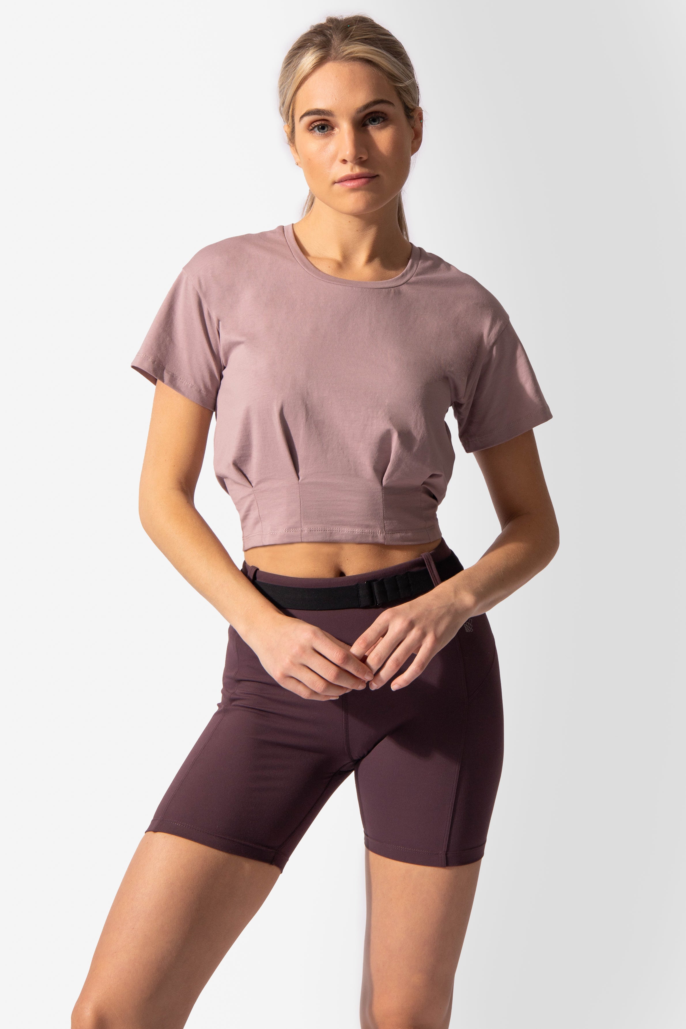 Pleated Hem Crop Top Short Sleeve T-Shirt - Purple Women's Crop Top Jed North 
