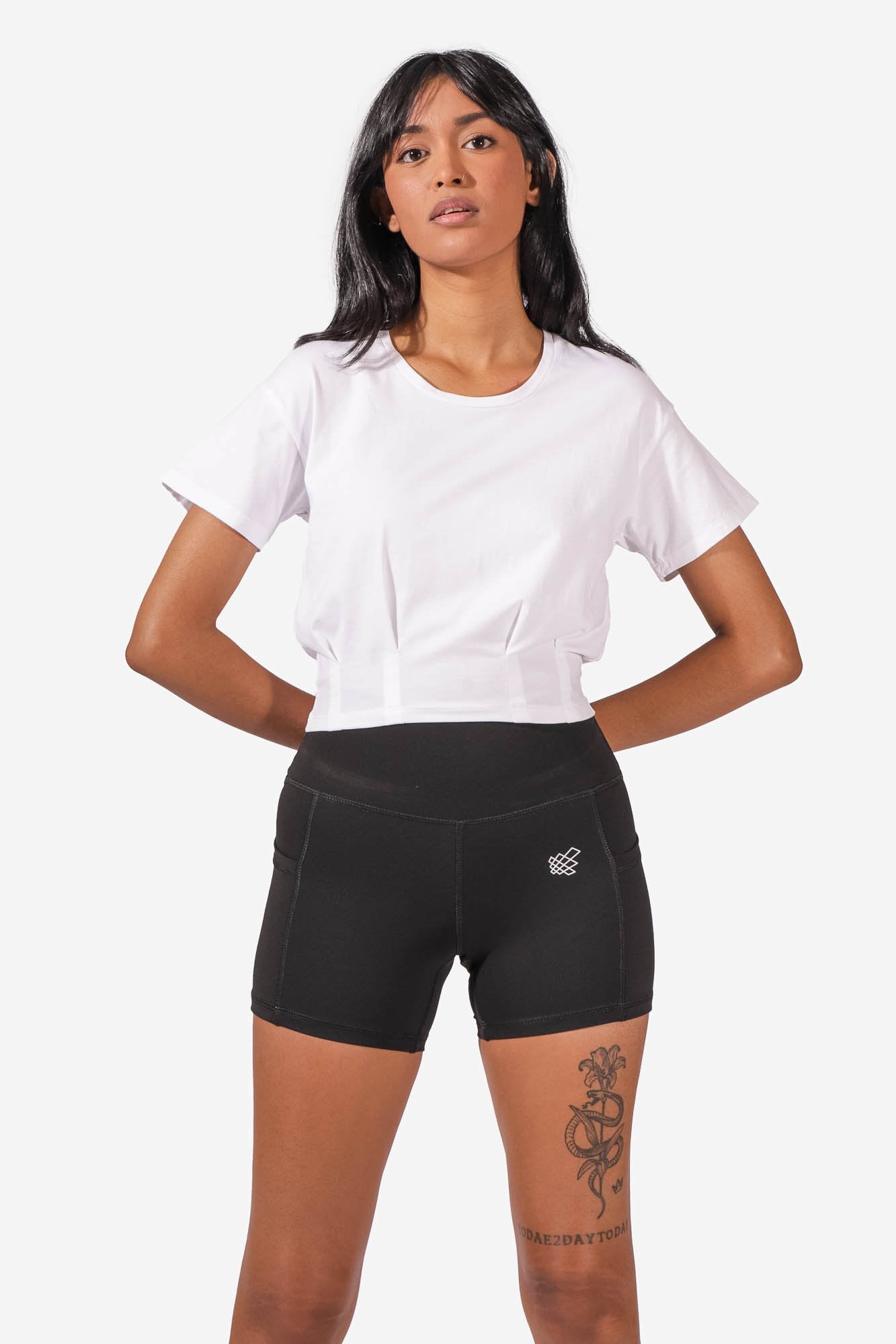 Pleated Hem Crop Top Short Sleeve T-Shirt - White Women's Crop Top Jed North 