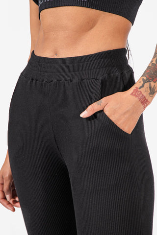 Ribbed Lounge Joggers with Pockets - Black Women's Joggers Jed North 