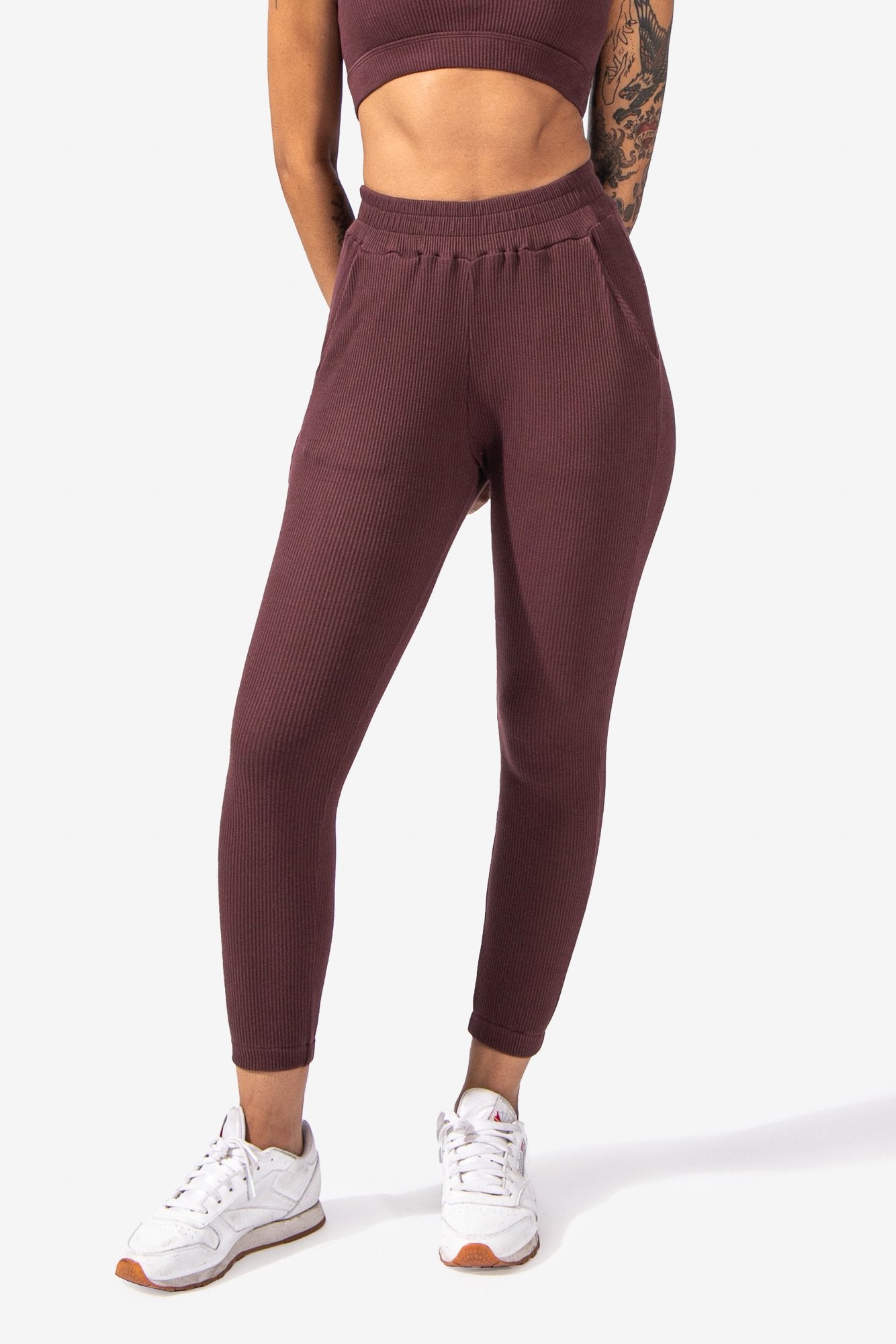 Ribbed Lounge Joggers with Pockets - Brown Women's Joggers Jed North 