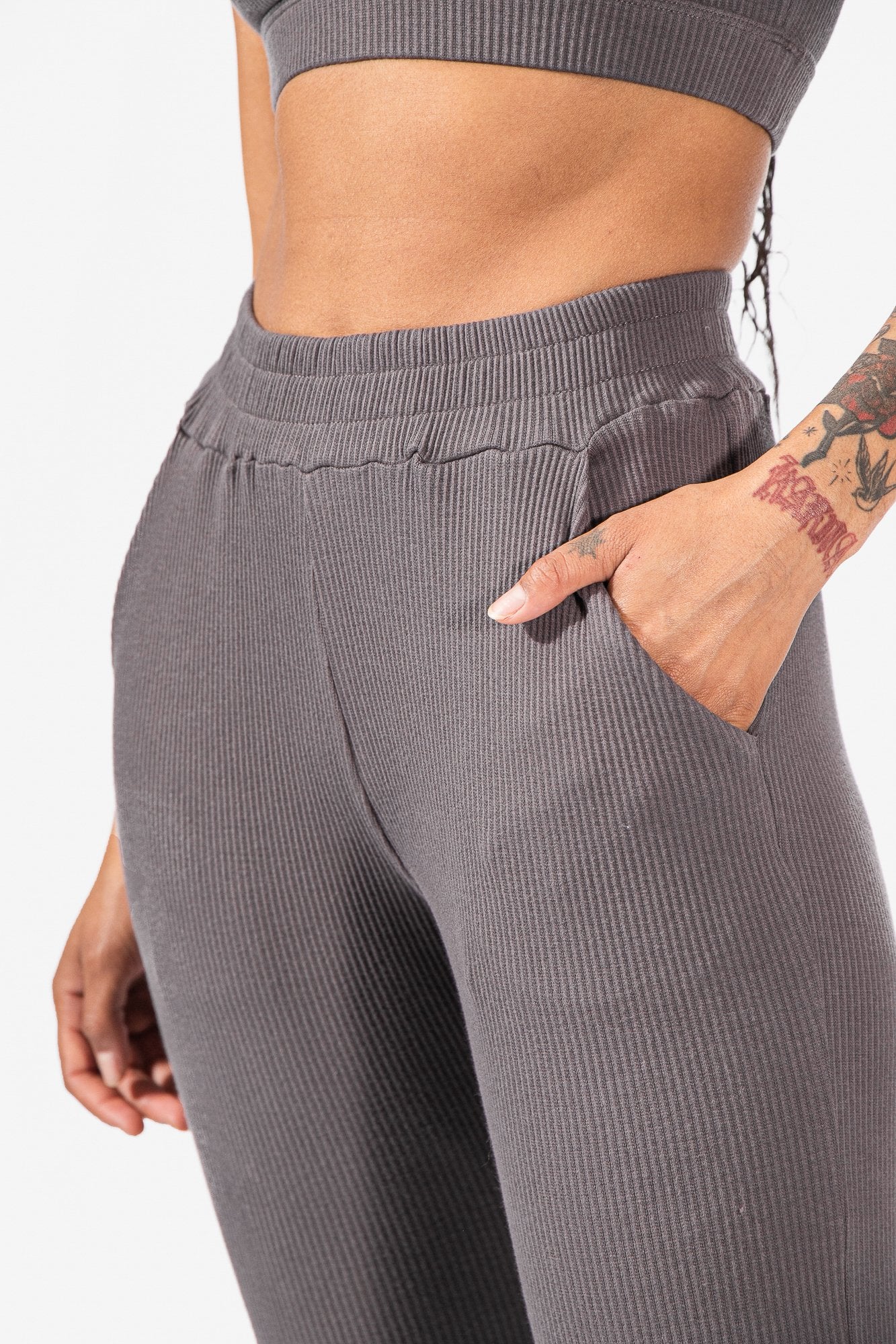 Ribbed Lounge Joggers with Pockets - Dark Gray Women's Joggers Jed North 