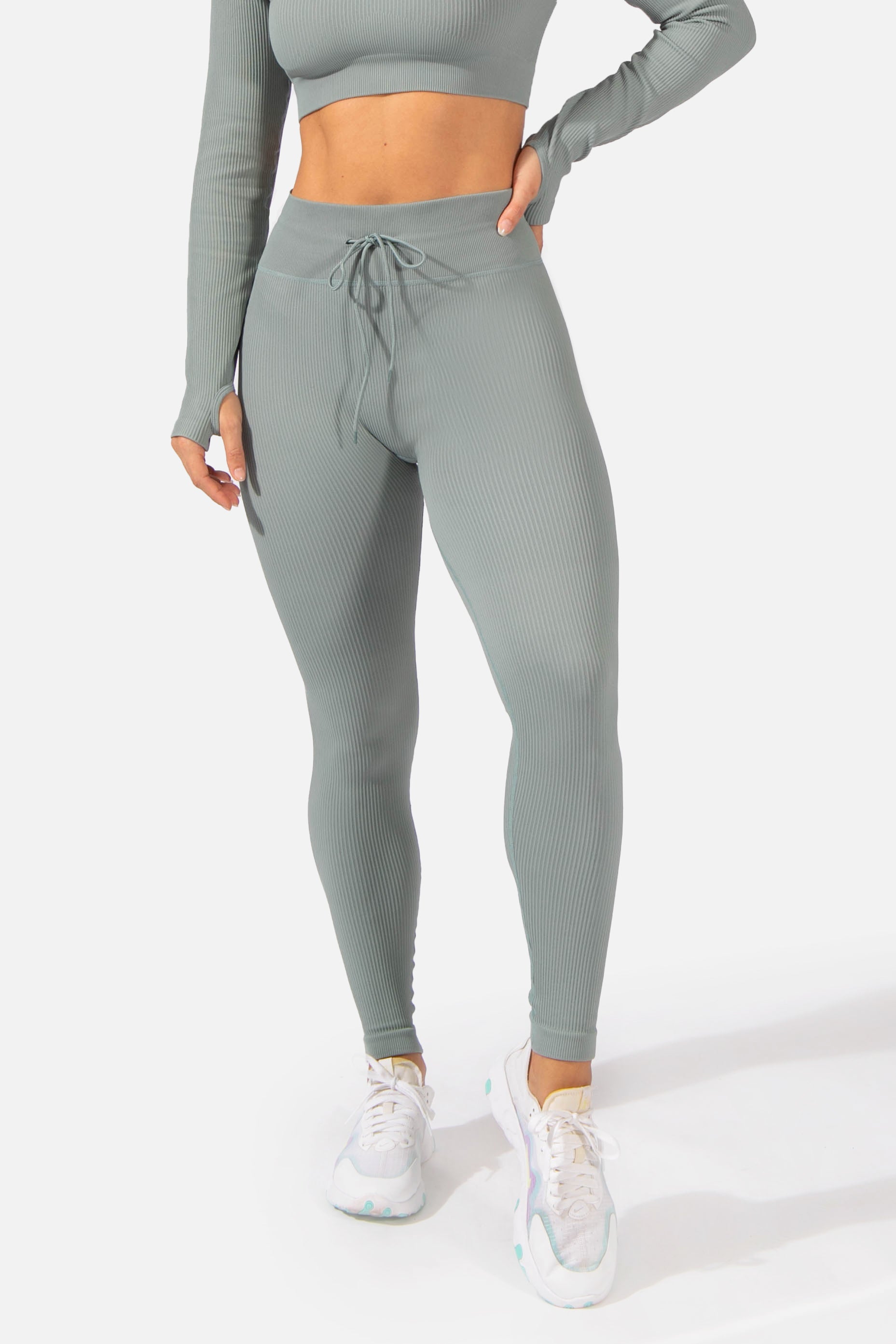 Ribbed Tie-Up Leggings - Teal Women Leggings Jed North 