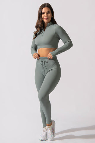Ribbed Zip-Up Workout Long Sleeve Crop Top - Teal JNW-LON Jed North 