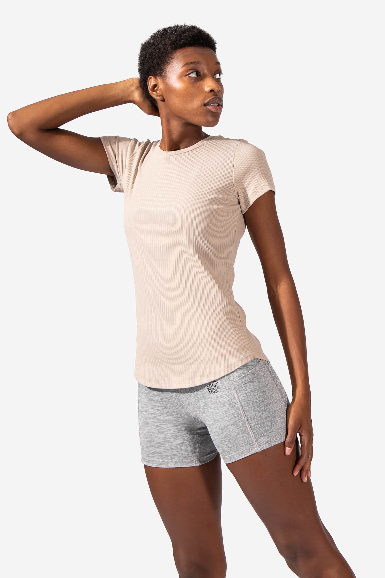 Round Neck Fitted Ribbed Full-Length Tee - Beige Women's Crop Top Jed North 