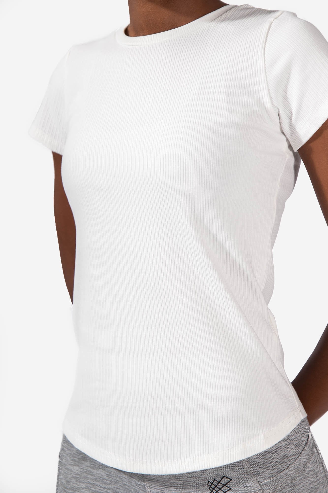 Round Neck Fitted Ribbed Full-Length Tee - White Women's Crop Top Jed North 