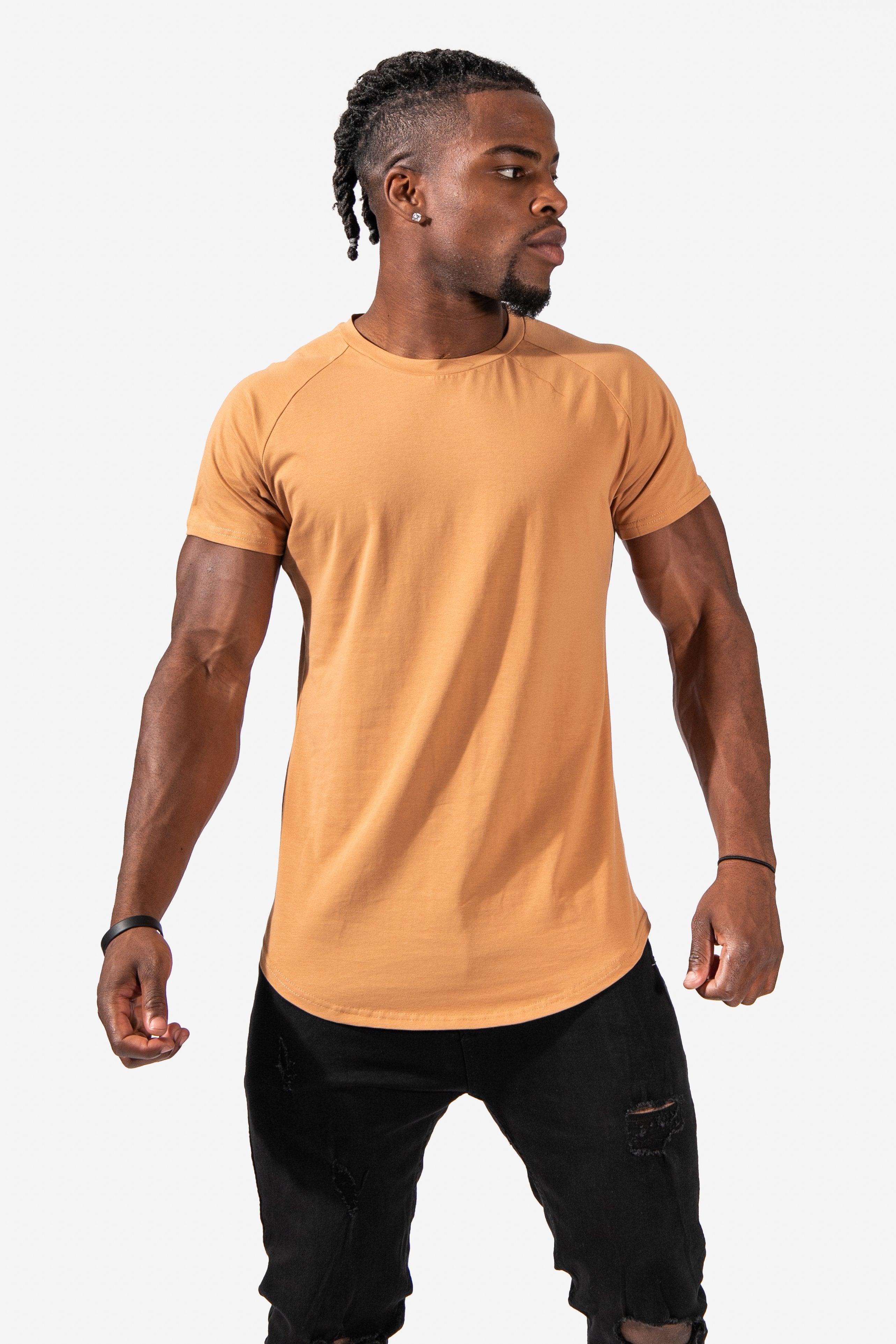 Scoop Neck Fitted Gym T-Shirt - Khaki T-Shirts Jed North 