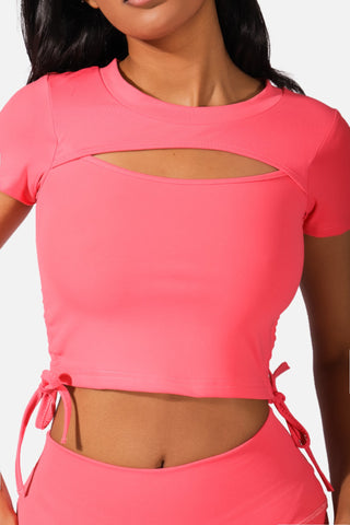 Side Bow Cutout Detail Workout Crop Top - Pink Women's Crop Top Jed North 