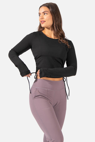 Side Ruched Workout Long Sleeve - Black Women's Crop Top Jed North 