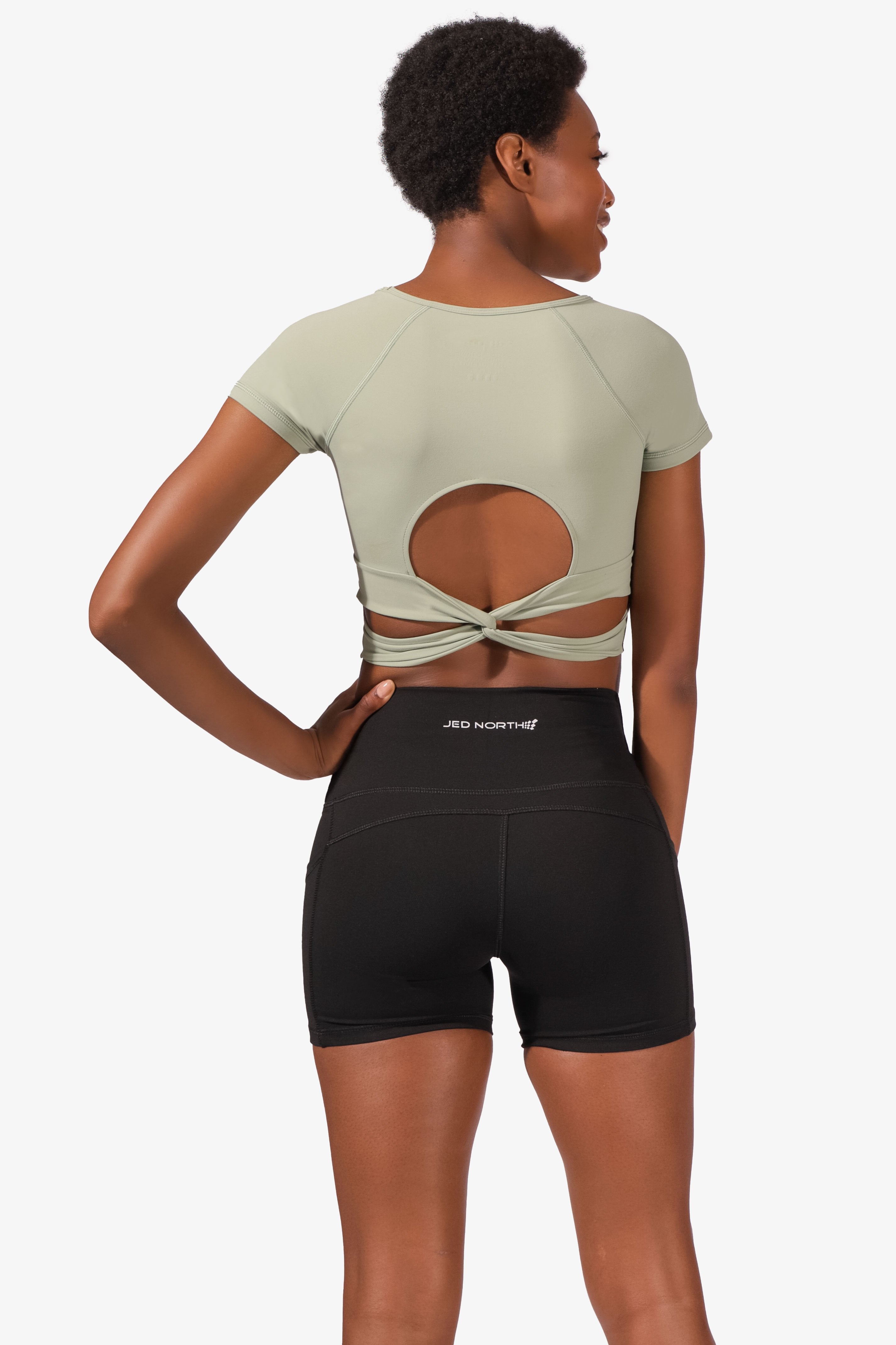 Stretchy Back Knot Detail Crop Top - Green Women's Crop Top Jed North 