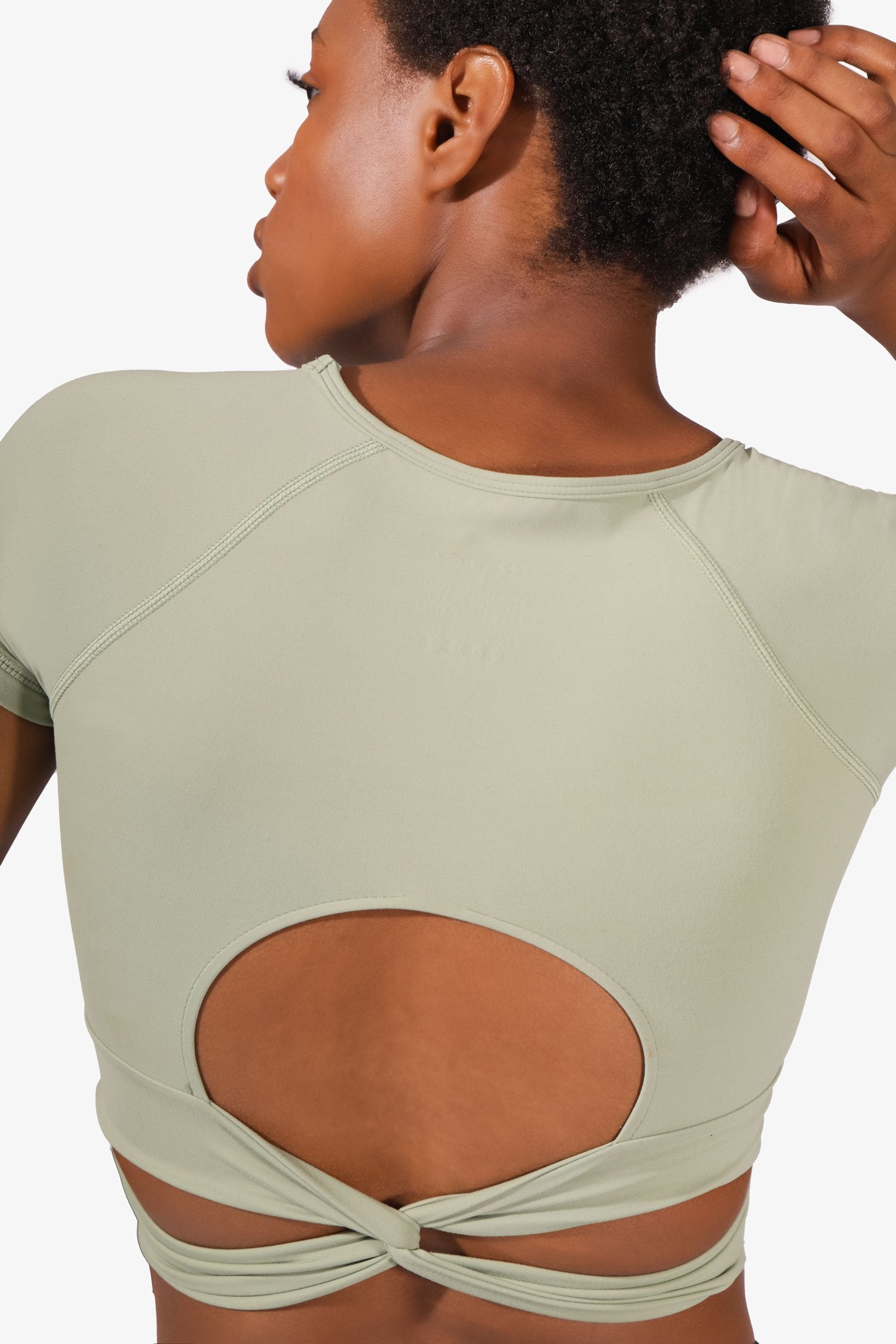 Long Sleeve Crop Top Open Back - Women - Evergreen