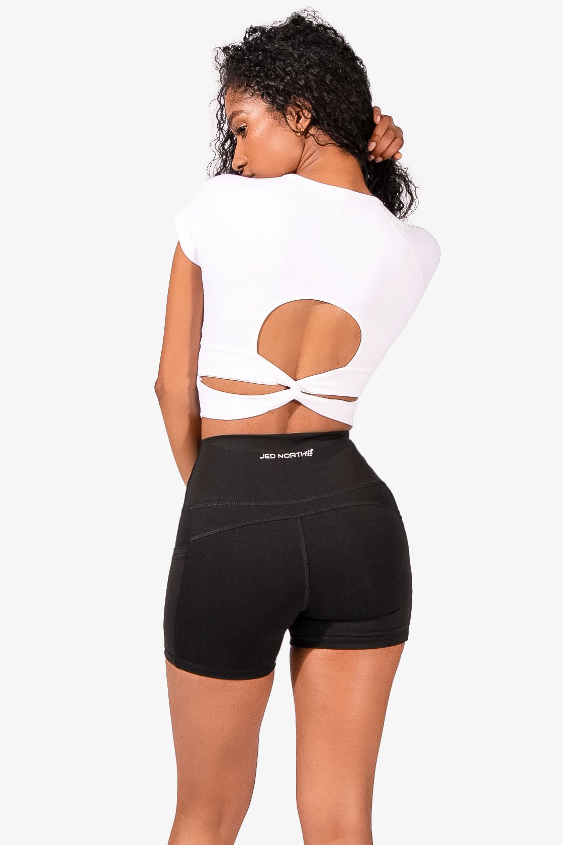 Stretchy Back Knot Detail Crop Top - White Women's Crop Top Jed North 