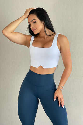 Versatile Front Notch Padded Crop Top - White Sports Bra Jed North 