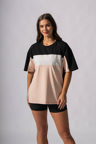 Women's Ultra-Soft Drop Shoulder Training Tee -Pink Stripe Women's Crop Top Jed North 